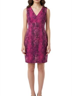 Tory Burch Pink Snake-Print V-Neck Sheath Dress